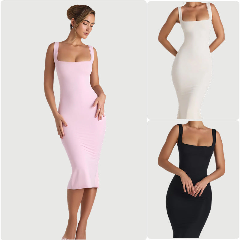 Damen Midi-Kleid Quadratischer Ausschnitt Slim Fit Eveloria - Eveloria