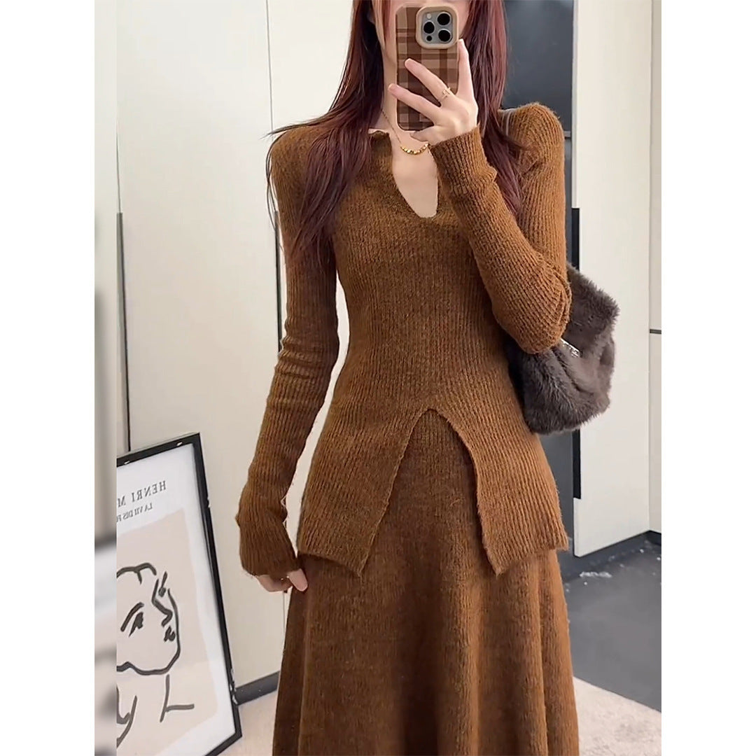 Damen Rippstrickpullover V-Ausschnitt Lässig Eveloria