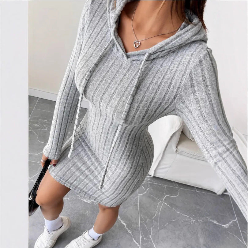Damen Sweatkleid Kapuze Gestreift Eveloria