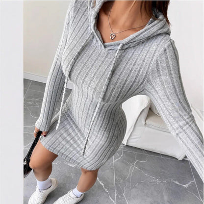 Damen Sweatkleid Kapuze Gestreift Eveloria