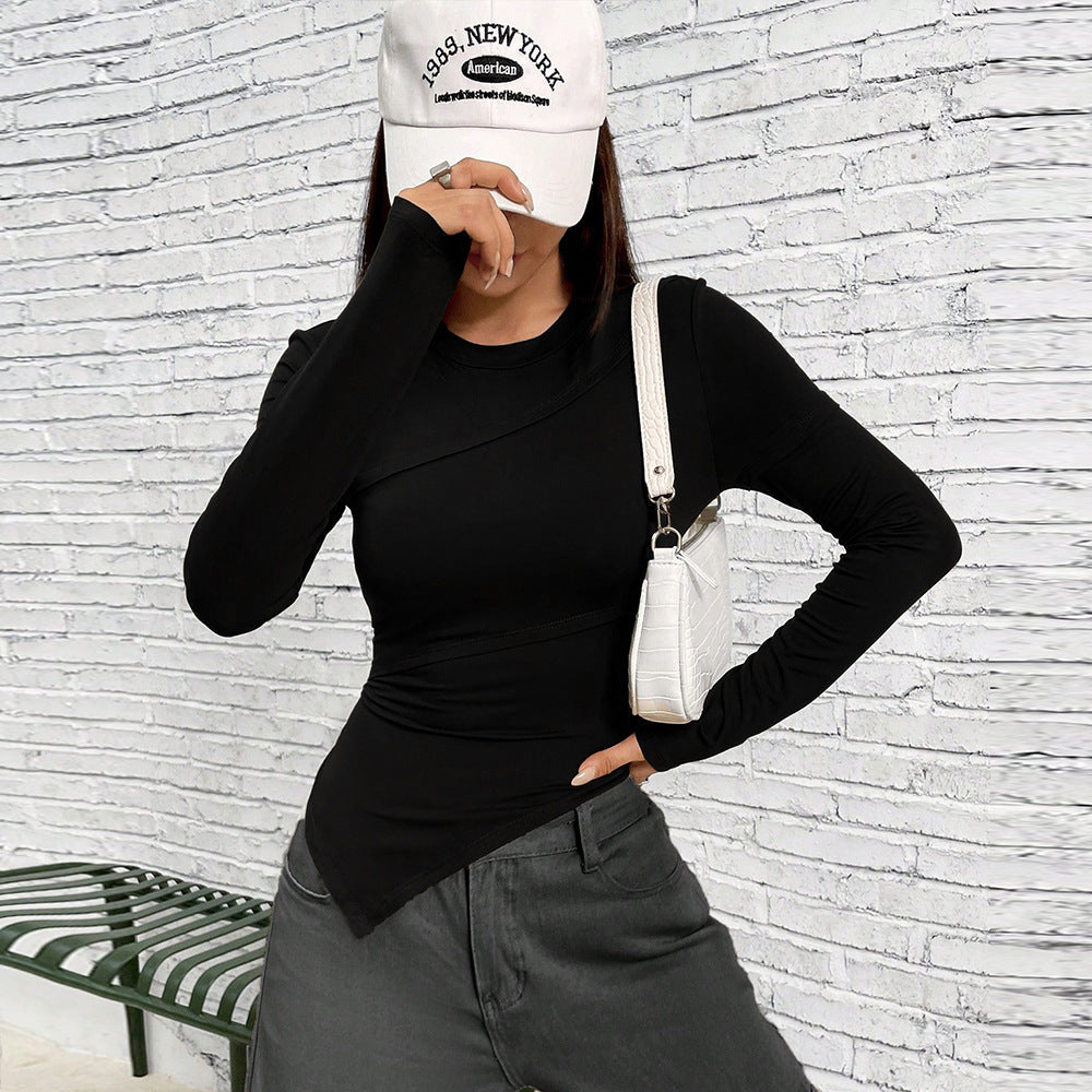 Damen Langarmshirt Asymmetrisch Figurbetont Eveloria
