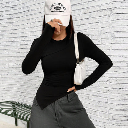 Damen Langarmshirt Asymmetrisch Figurbetont Eveloria