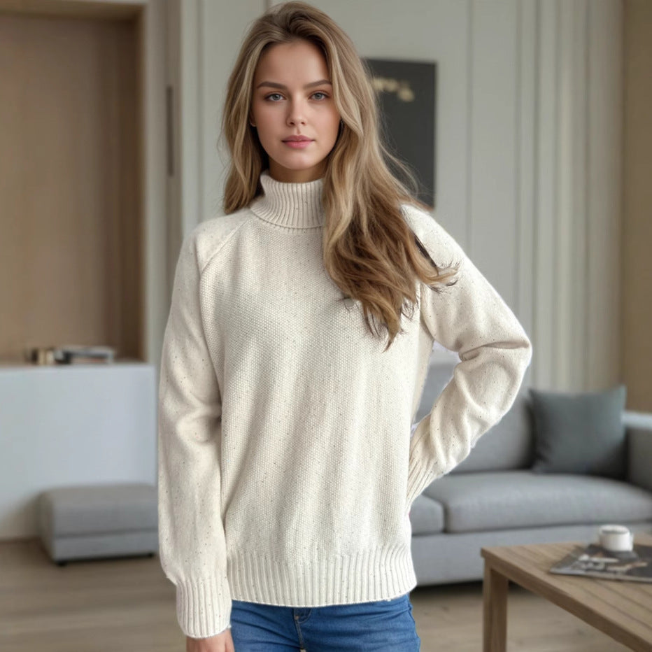 Damen Strickpullover Weich Hochkragen