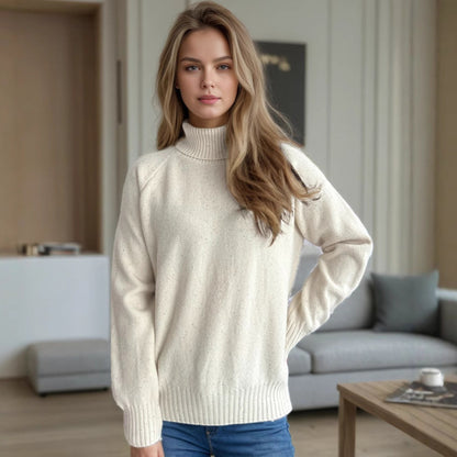 Damen Strickpullover Weich Hochkragen