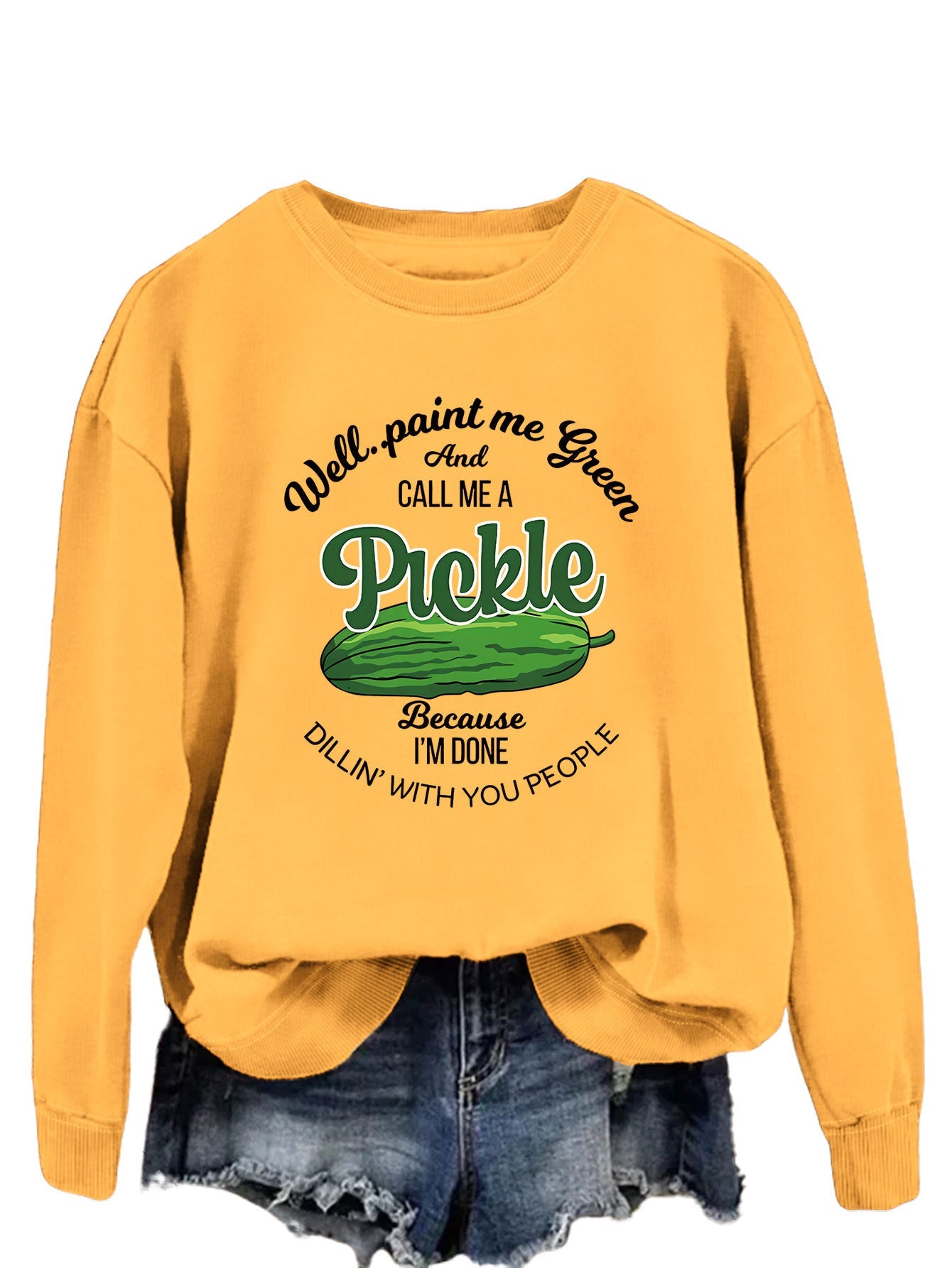 Damen Sweatshirt Gurkenmotiv Baumwolle Weiß