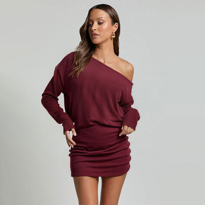 Damen One-Shoulder-Kleid Rippstruktur Eveloria - Eveloria