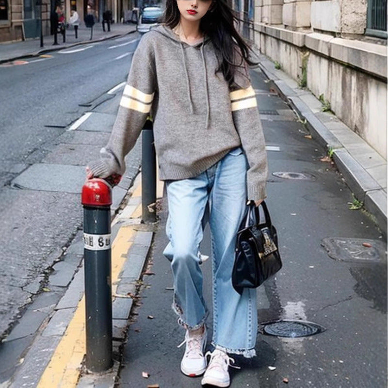 Damen Kapuzenpullover mit Streifen Eveloria