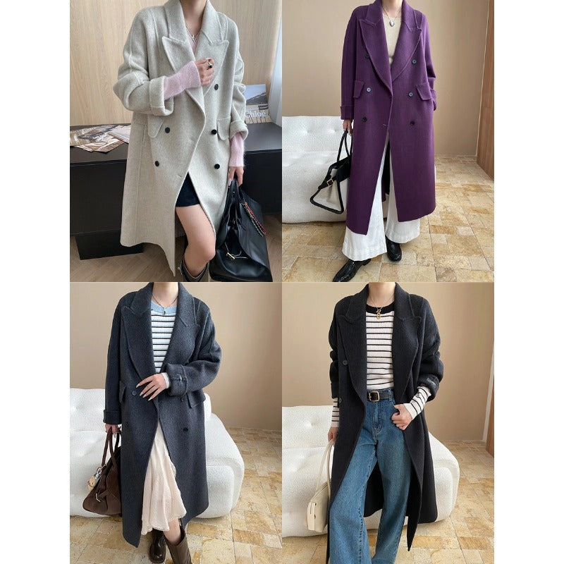 Damen Oversized-Mantel Doppelter Knopfleiste Praktische Taschen