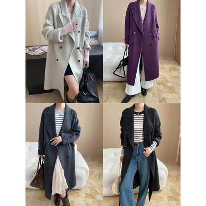 Damen Oversized-Mantel Doppelter Knopfleiste Praktische Taschen