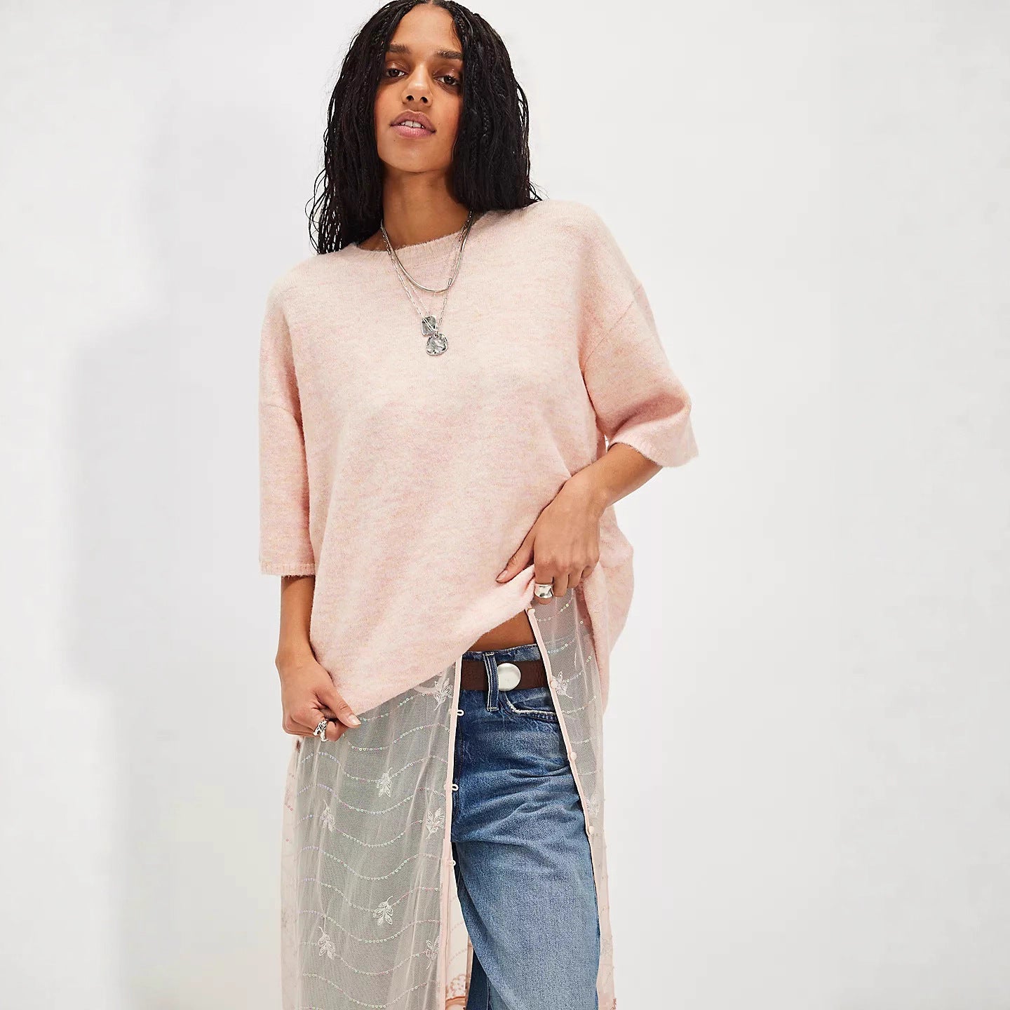 Damen Sweatshirt Halbtransparent Spitze Lässiger Schnitt