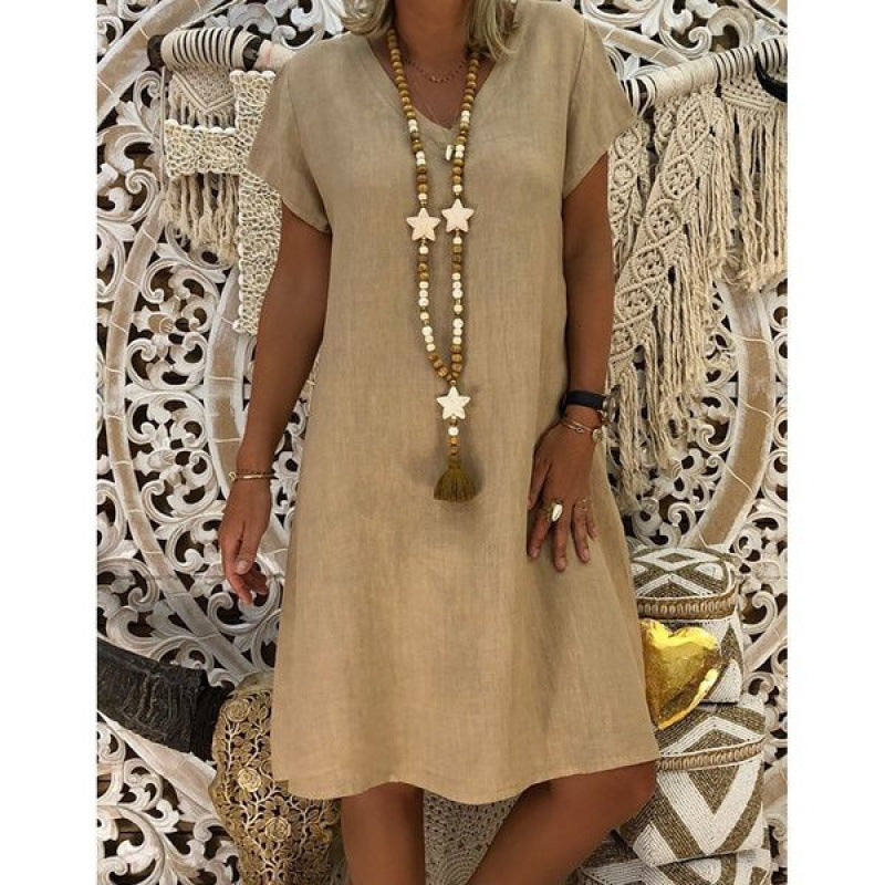 Damen Sommerkleid V-Ausschnitt Asymmetrisch Eveloria