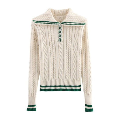 Damen Strickpullover Klassischer Stehkragen Zopfmuster Eveloria - Eveloria