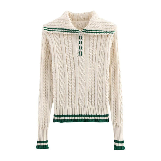 Damen Strickpullover Klassischer Stehkragen Zopfmuster Eveloria - Eveloria