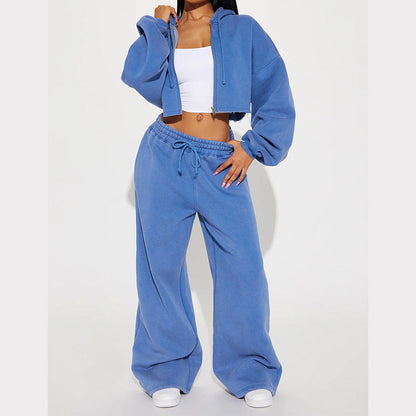 Damen Fleece-Hoodie-Set mit weiter Hose Grau Eveloria