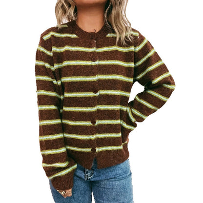 Damen Strickjacke Modern Streifen Weiß