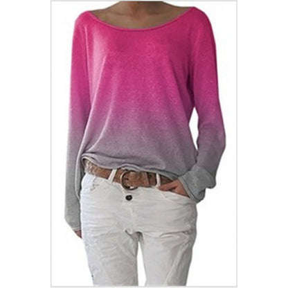 Damen Oversized Pullover Ombre-Design Weiter Rundhalsausschnitt