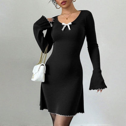 Damen Minikleid Rüschendetails Schleifendekor Eveloria