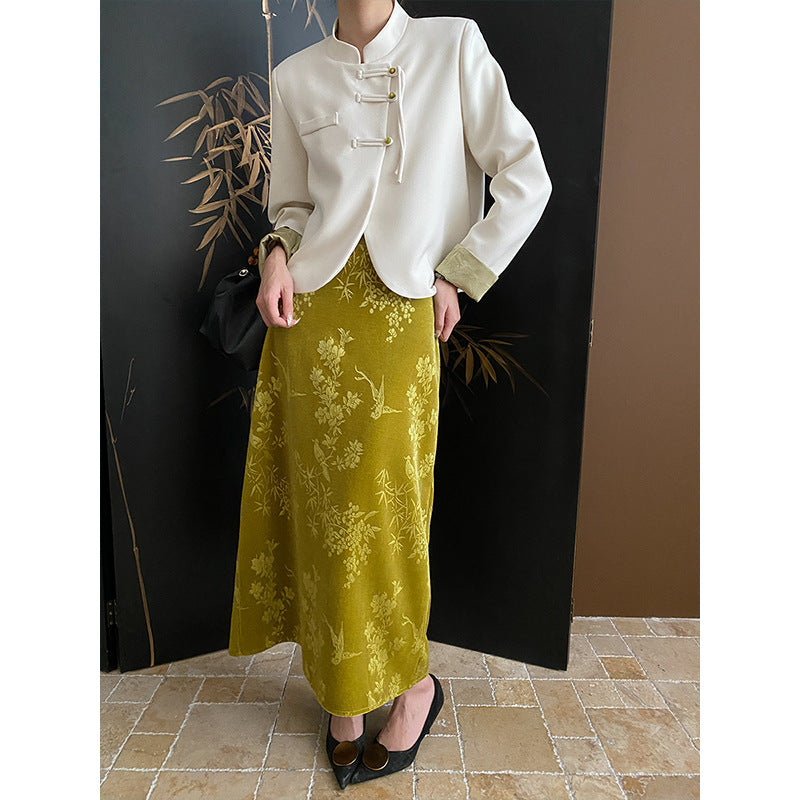 Damen Chiffon-Jacke mit asiatischen Knöpfen und Komfort-Schnitt