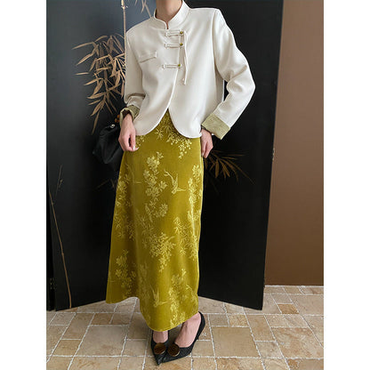 Damen Chiffon-Jacke mit asiatischen Knöpfen und Komfort-Schnitt