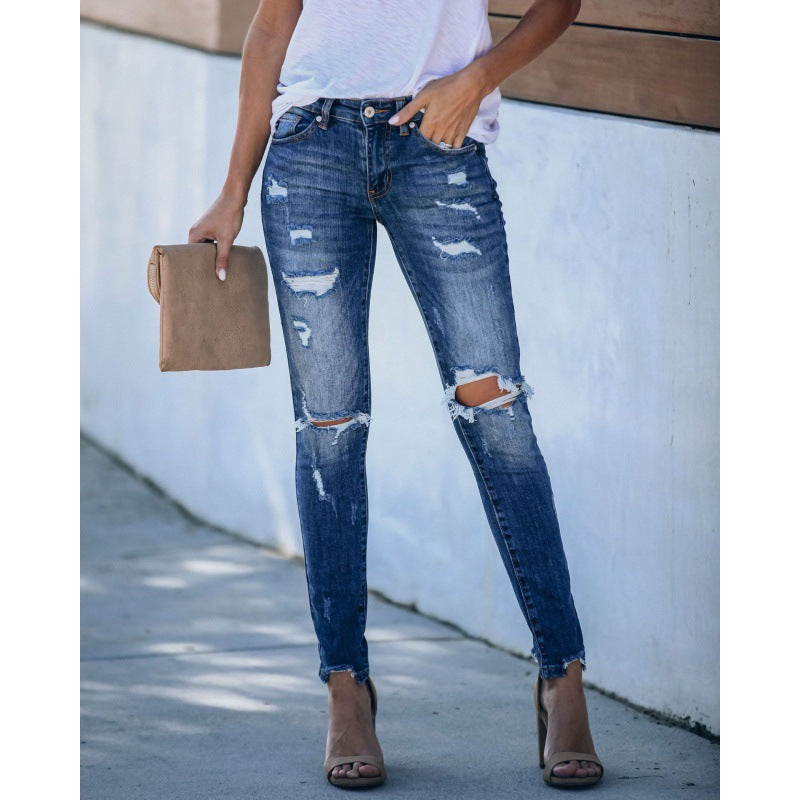 Damen Skinny Jeans Destroyed Look Figurbetont Eveloria