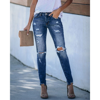 Damen Skinny Jeans Destroyed Look Figurbetont Eveloria
