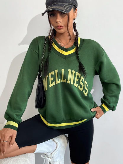 Damen Sweatshirt V-Ausschnitt Wellness-Print Grau