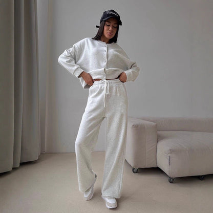 Damen Freizeitjacke mit Knopfleiste und weiten Hosen Eveloria - Eveloria