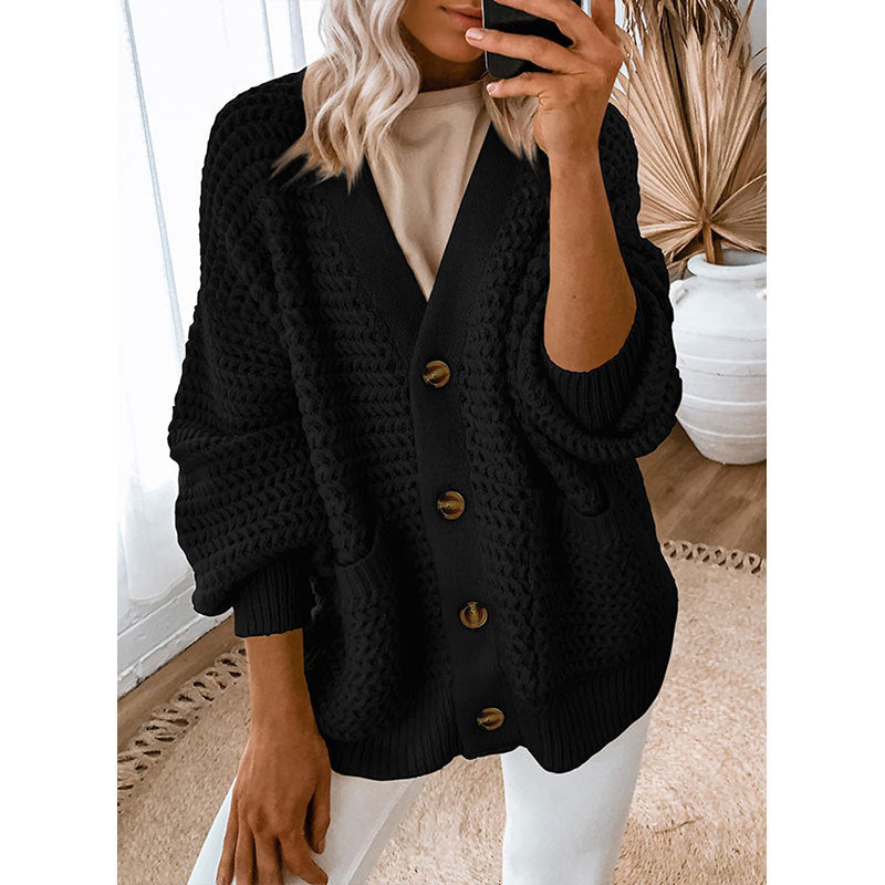 Damen Strickjacke Dickstrick Knöpfe Beige Eveloria