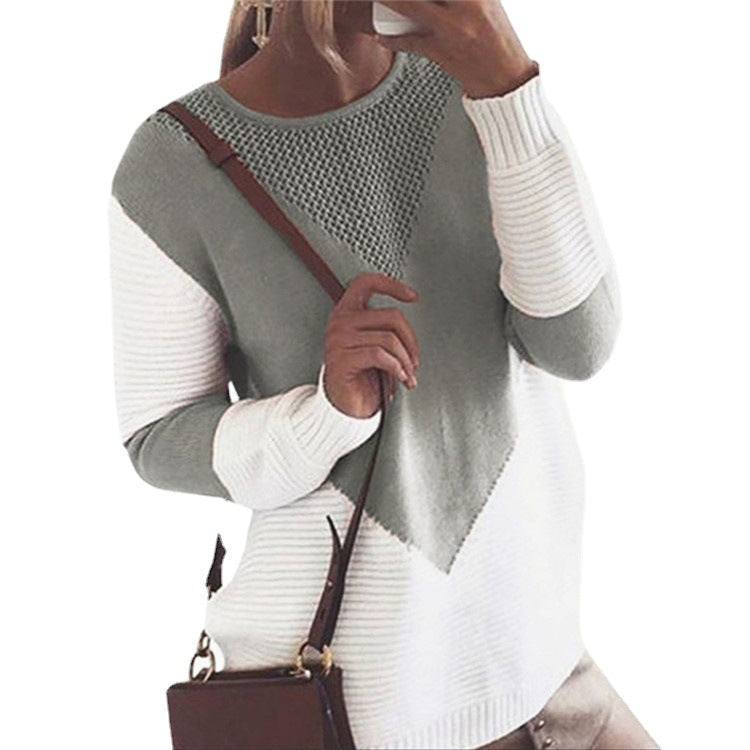 Damen Strickpullover Strukturdesign Kontrastärmel