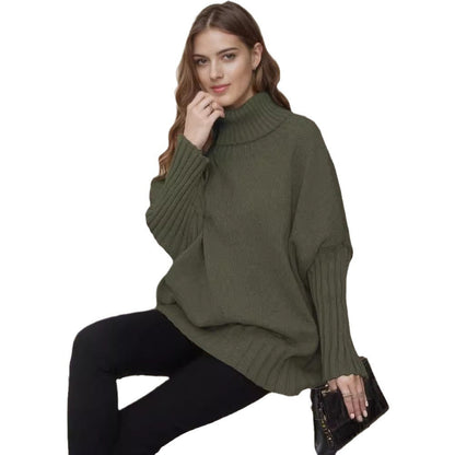Damen Oversized Strickpullover Hochkragen Voluminöse Ärmel