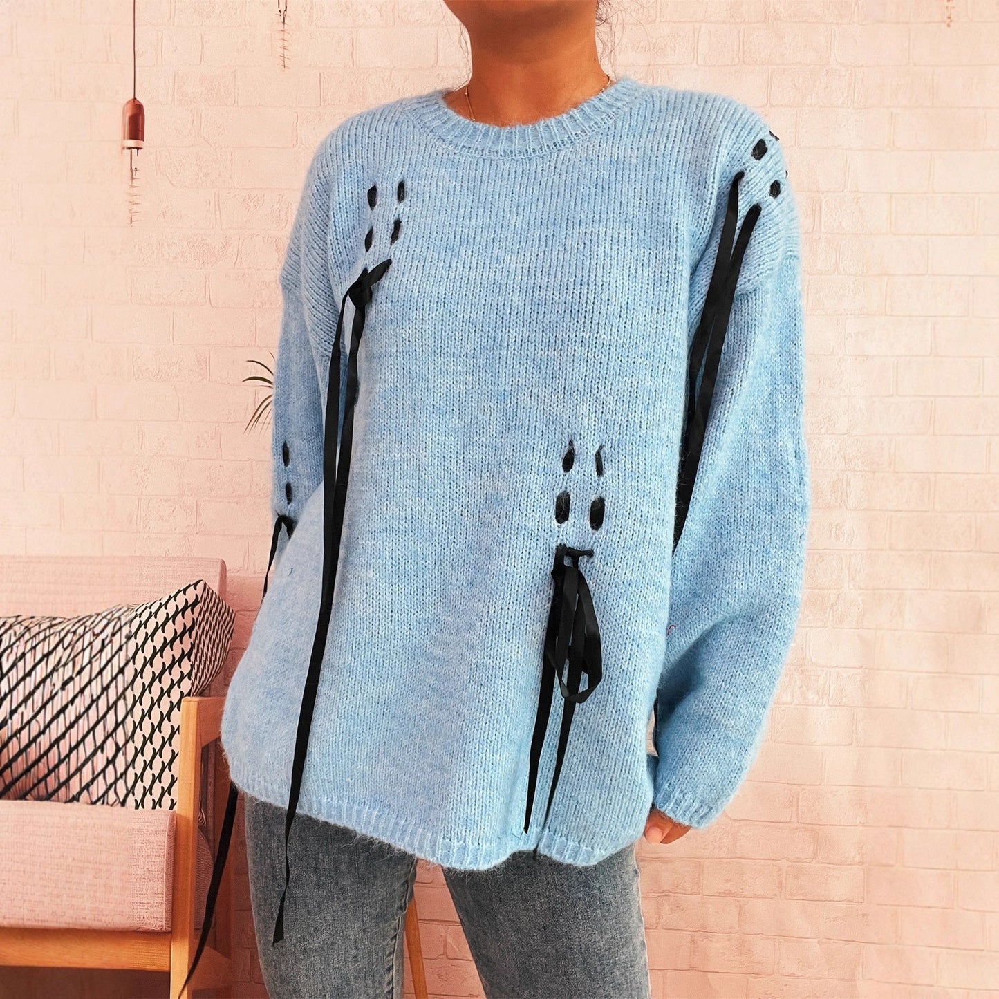 Damen Pullover Schnür-Design Eveloria