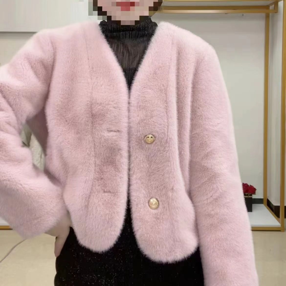 Damen Kurzjacke Flauschig mit Knöpfen Eveloria