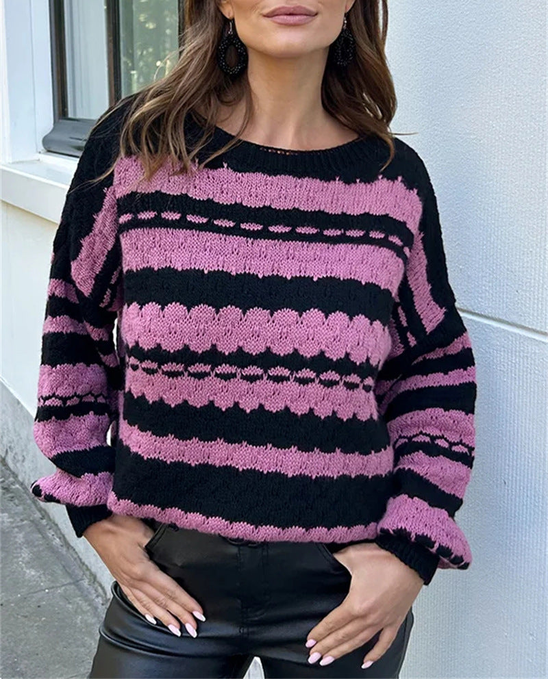 Damen Grobstrickpullover Modernes Muster Lockere Ärmel Eveloria