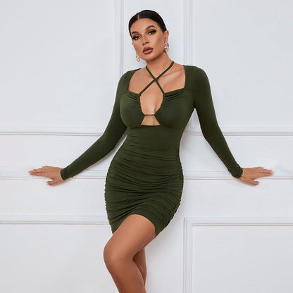 Damen Wickelkleid Figurbetont Dekorative Raffung V-Ausschnitt