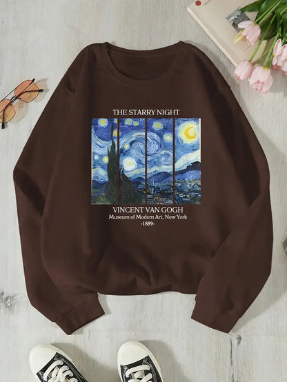 Damen Sweatshirt Van Gogh Motiv Baumwolle