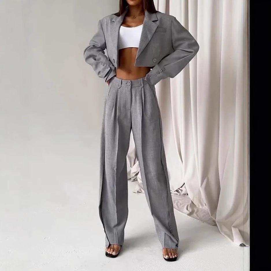 Damen Oversized Blazer Ensemble mit hoch taillierten Hosen Eveloria - Eveloria