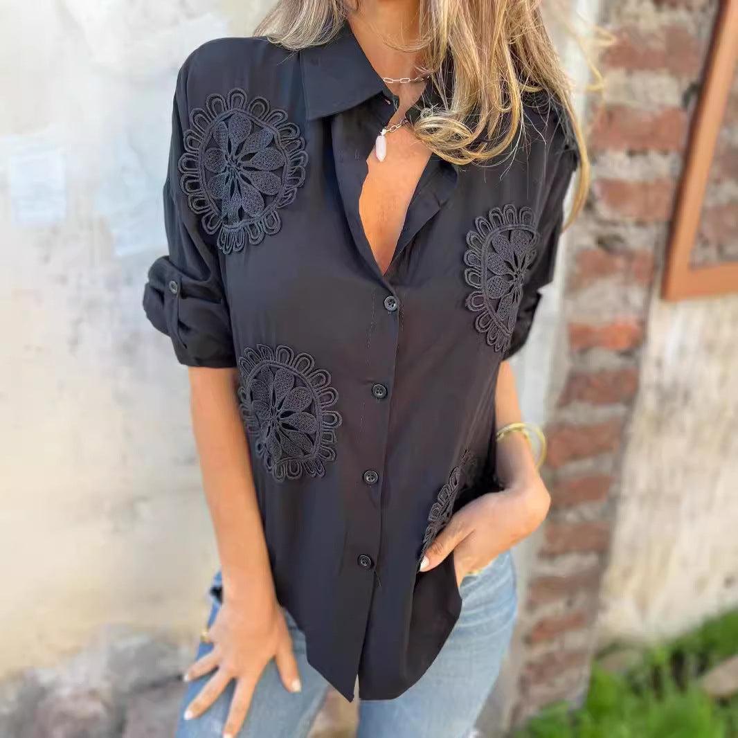 Damen Bluse Spitzenapplikationen Elegantes Design Weiße Eveloria
