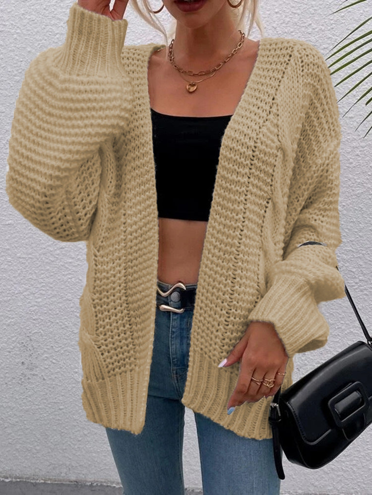 Damen Cardigan Grobstrick Lässiger Schnitt Bequeme Offene Taschen