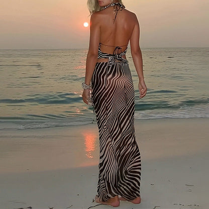 Damen Strandkleid Leicht Tiermuster Verstellbare Träger Fließend