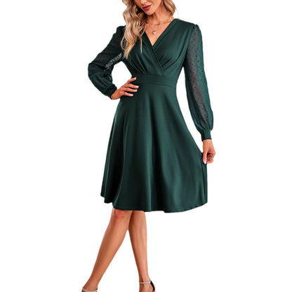 Damen Wickelkleid mit Puffärmeln und fließendem Saum Eveloria