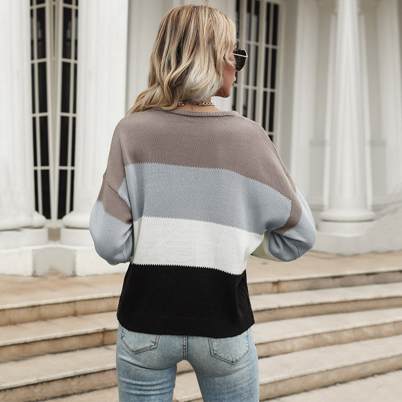 Damen Strickpullover Leichter StreifenmusterLocker Eveloria