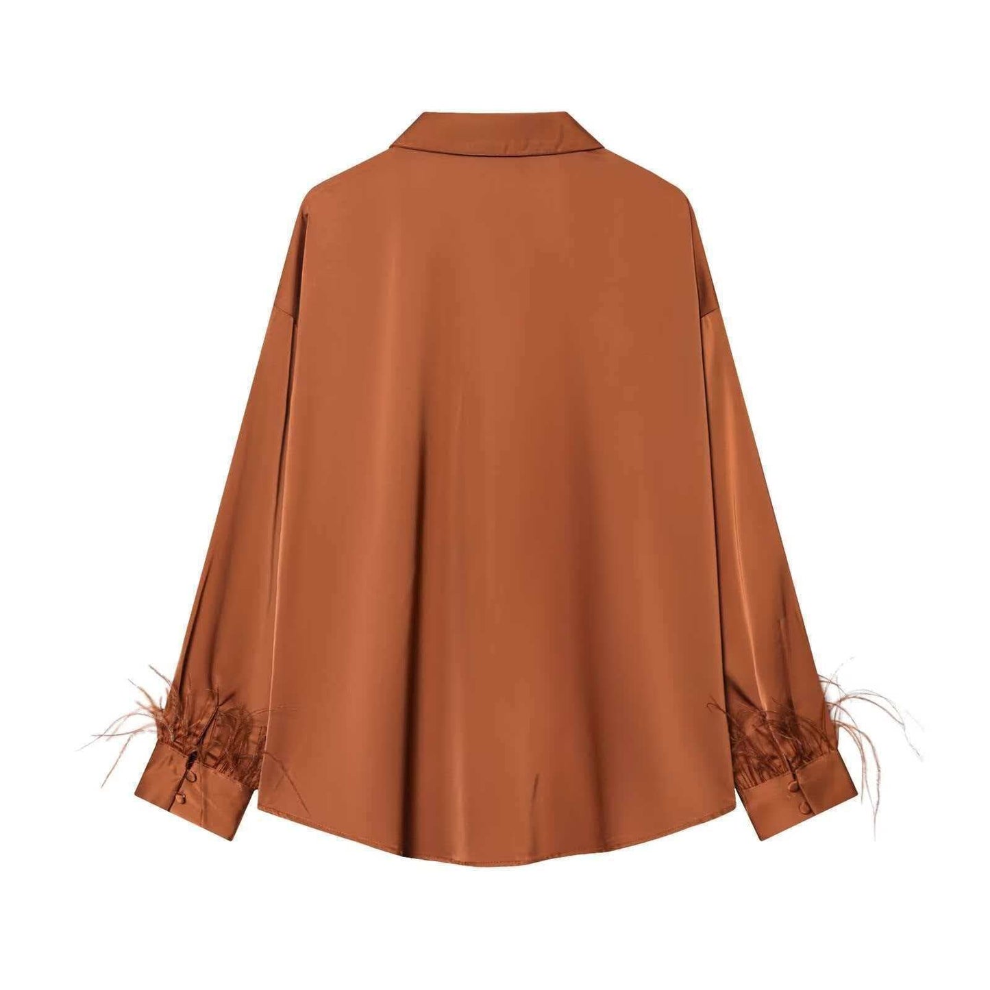 Damen Satinbluse mit Federverzierungen Elegant