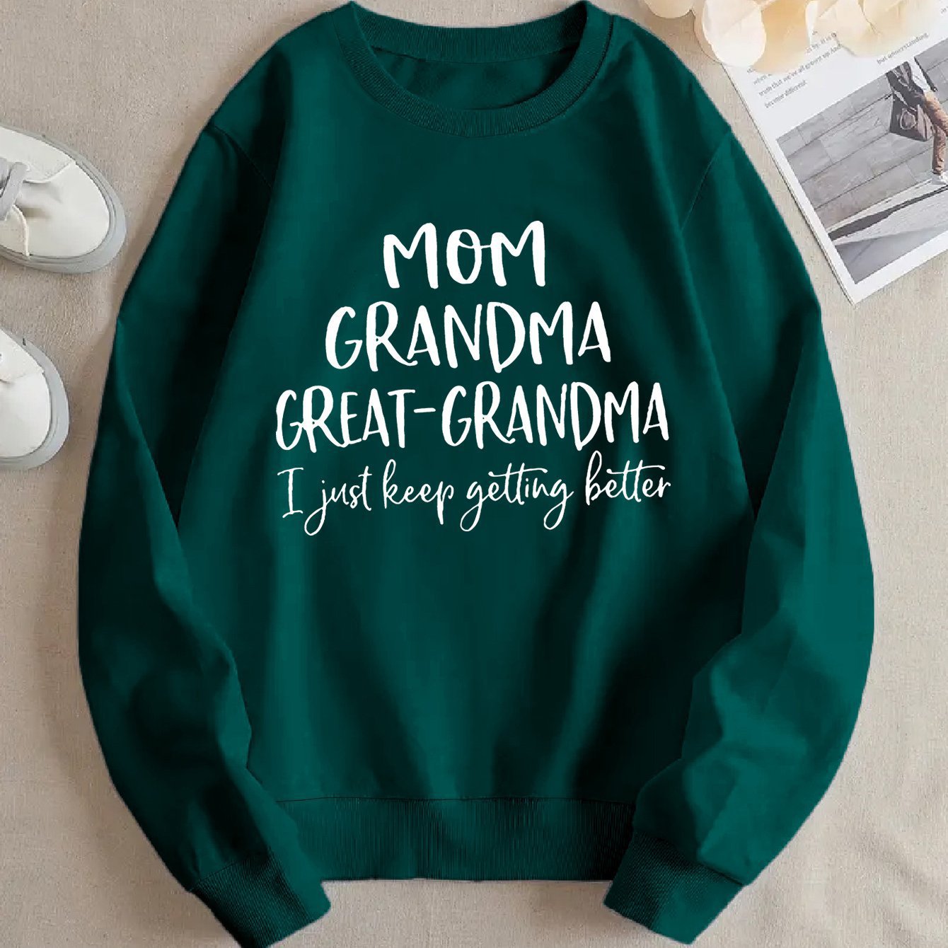 Damen Sweatshirt Familienaufdruck Bequem Grau Eveloria