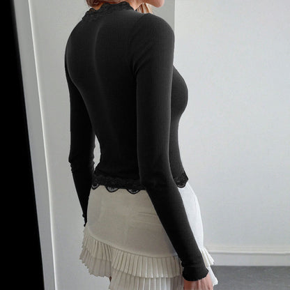 Damen Langarmshirt Spitzenborte Figurbetont Eveloria