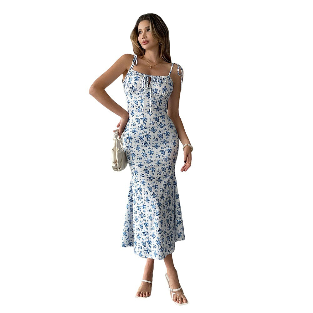 Damen Maxikleid Blumenmuster Verstellbare Träger Eveloria