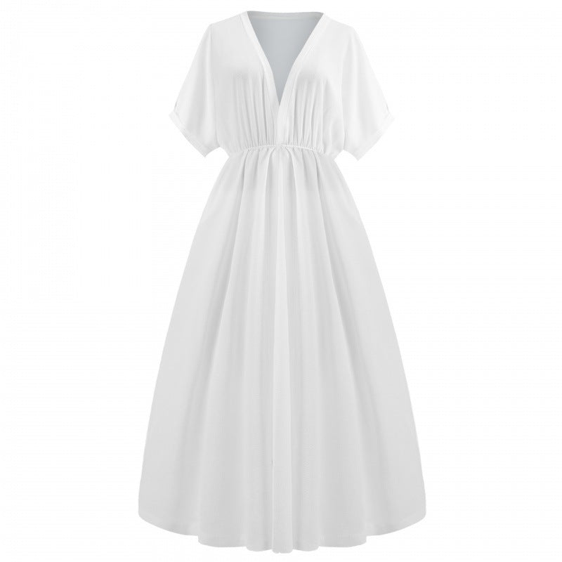 Damen Maxikleid V-Ausschnitt Raffierter Schlitz Eveloria
