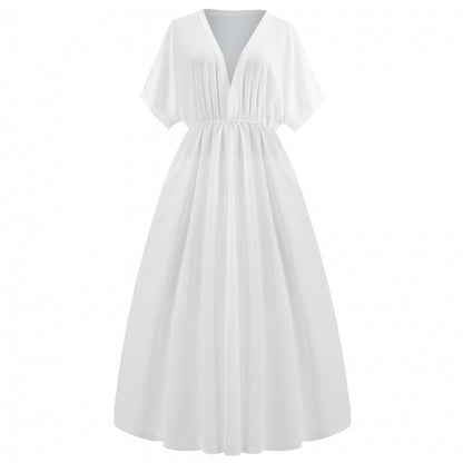 Damen Maxikleid V-Ausschnitt Raffierter Schlitz Eveloria
