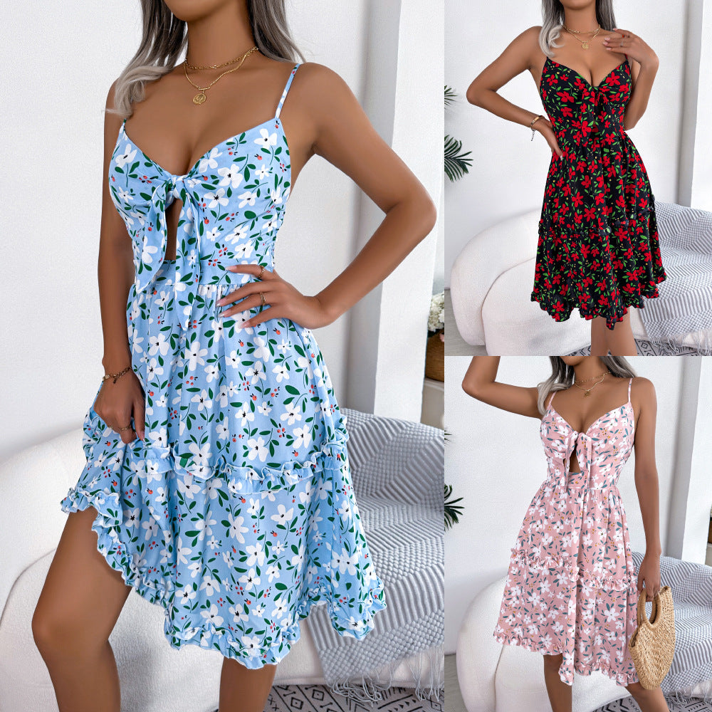 Damen Retro-Kleid Sommer florale Blume Cut-Out Detail Eveloria - Eveloria