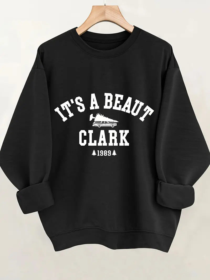 Damen Sweatshirt Lässiger Schriftzug Bequemer Schnitt Grau Eveloria