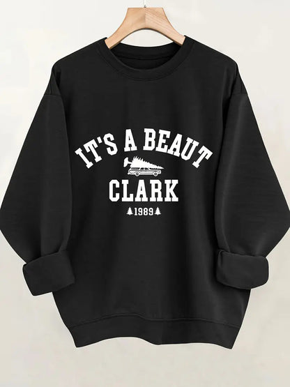 Damen Sweatshirt Lässiger Schriftzug Bequemer Schnitt Grau Eveloria